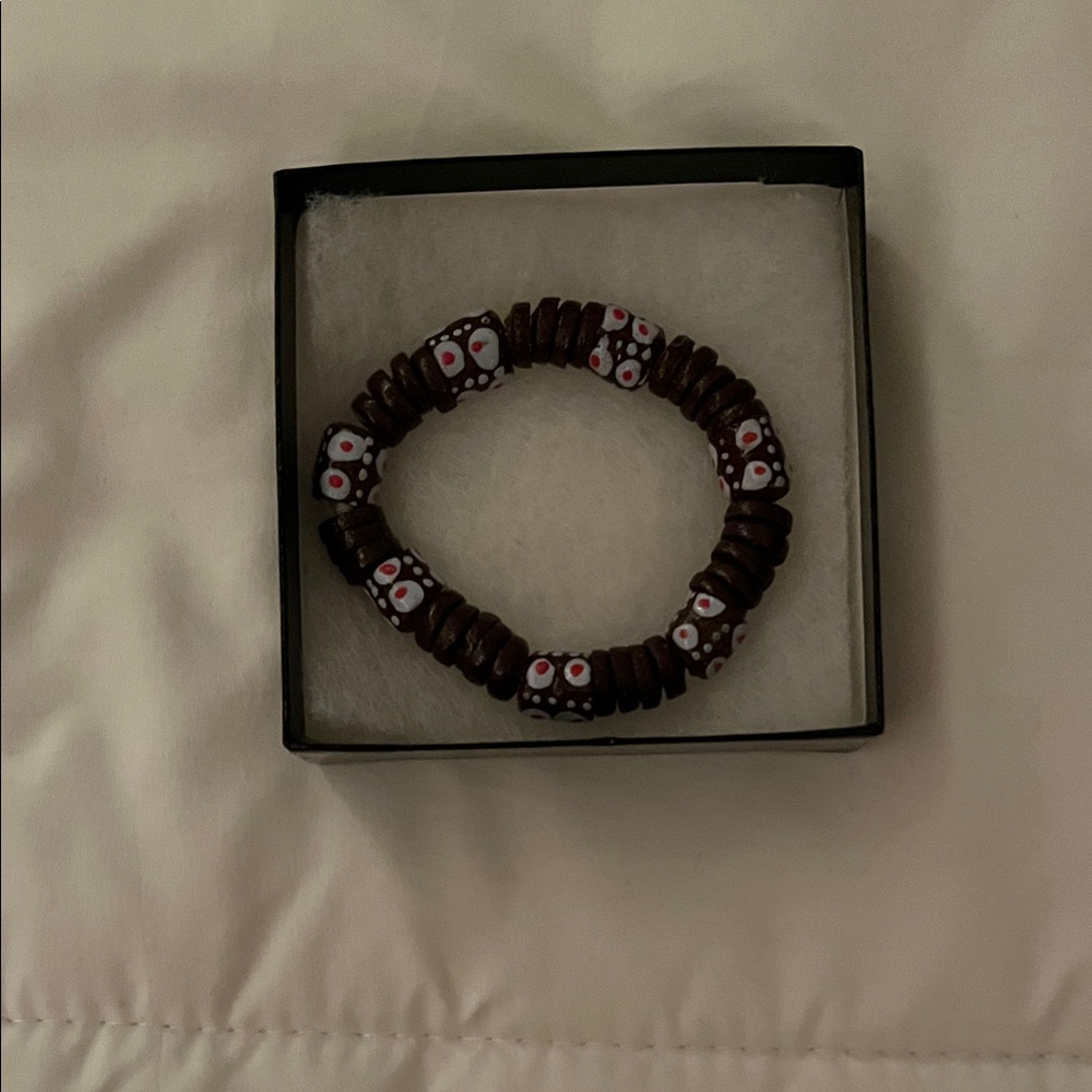 Brown and White African-Made Beaded Bracelet